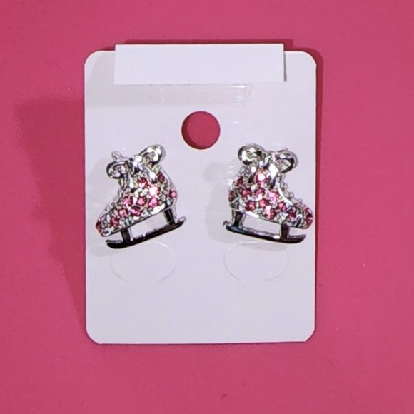 Ice Skates Earring PINK/Post/Shoe-Boot Charm Earring/Pink Rhinestone Crystal - Picture 9 of 11